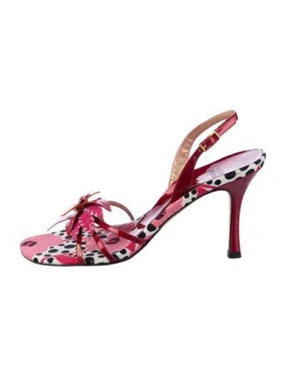 Pre-owned Stuart Weitzman Patent Leather Animal Print Slingback Sandals In Red