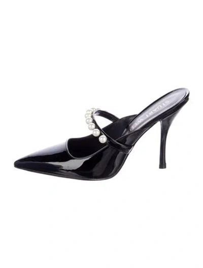Pre-owned Stuart Weitzman Patent Leather Beaded Accents Mules In Black