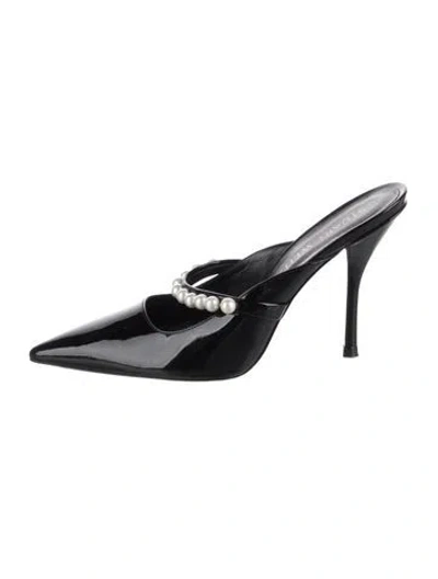 Pre-owned Stuart Weitzman Patent Leather Beaded Accents Mules In Black