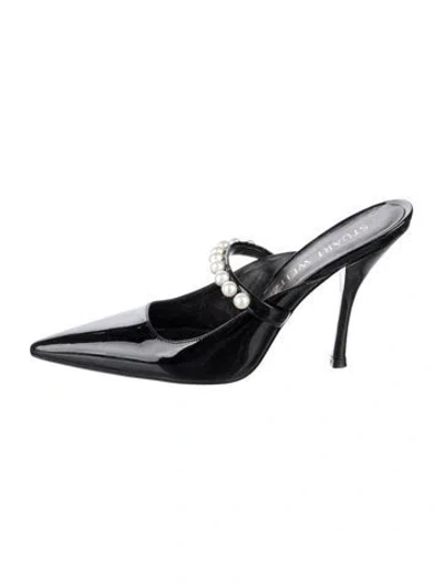 Pre-owned Stuart Weitzman Patent Leather Beaded Accents Mules In Black