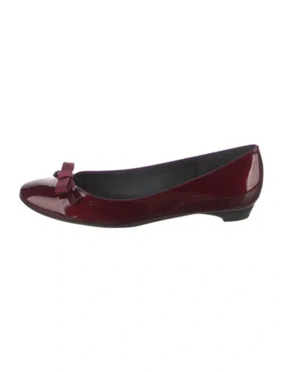 Pre-owned Stuart Weitzman Patent Leather Bow Accents Ballet Flats In Burgundy