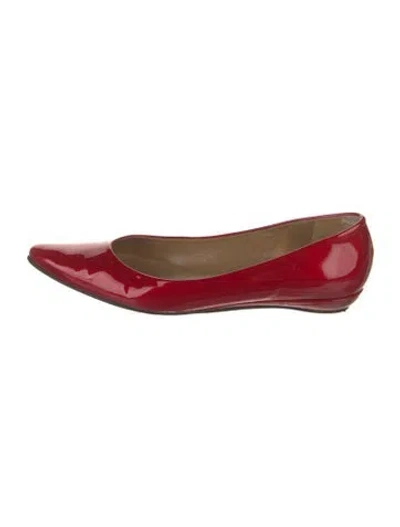 Pre-owned Stuart Weitzman Patent Leather Bow Accents Ballet Flats In Red