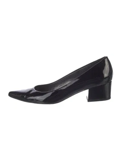 Pre-owned Stuart Weitzman Patent Leather Bow Accents Flats In Black