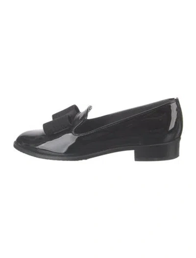 Pre-owned Stuart Weitzman Patent Leather Bow Accents Loafers In Black