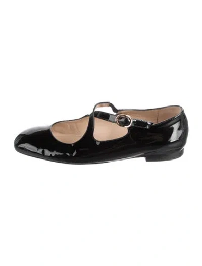Pre-owned Stuart Weitzman Patent Leather Bow Accents Mary Jane Flats In Black