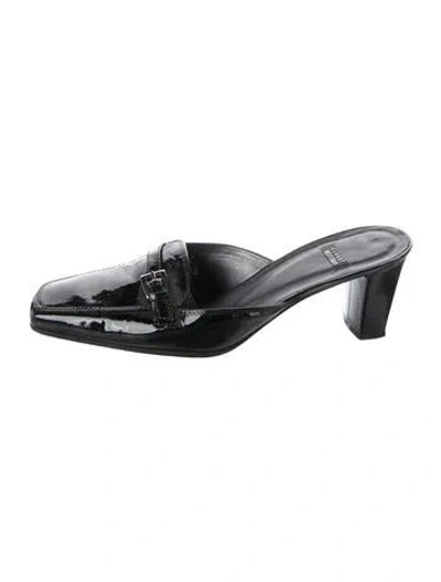 Pre-owned Stuart Weitzman Patent Leather Bow Accents Mules In Black