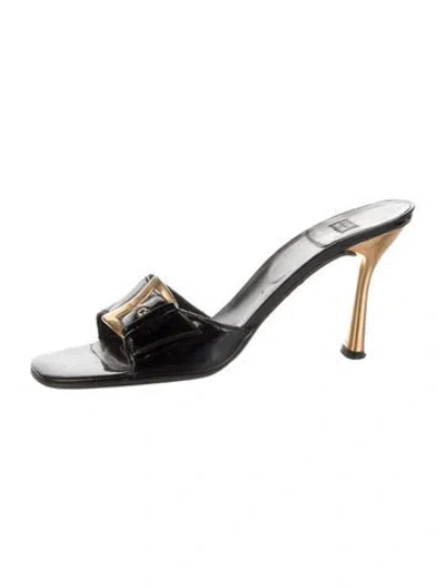 Pre-owned Stuart Weitzman Patent Leather Bow Accents Slides In Black