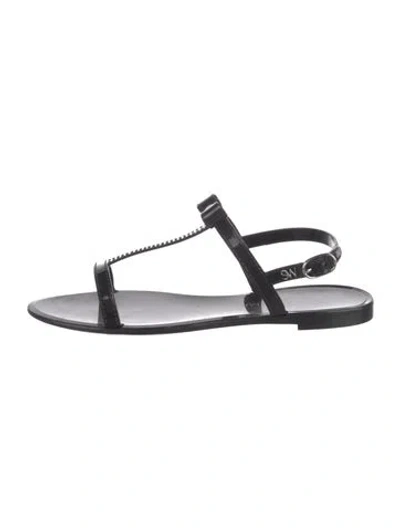 Pre-owned Stuart Weitzman Patent Leather Bow Accents T-strap Sandals In Black