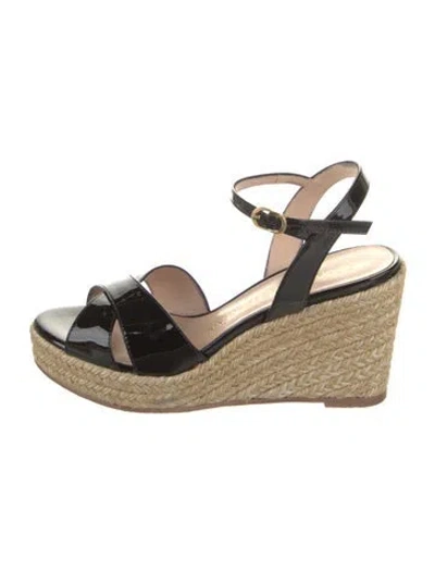 Pre-owned Stuart Weitzman Patent Leather Braided Accents Espadrilles In Black