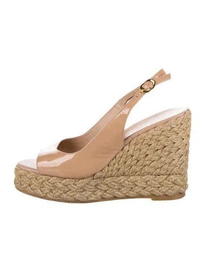 Pre-owned Stuart Weitzman Patent Leather Braided Accents Espadrilles In Neutrals