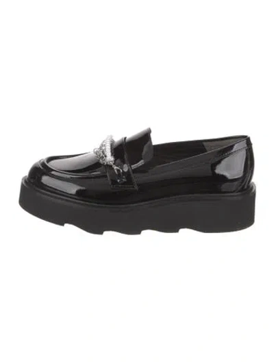 Pre-owned Stuart Weitzman Patent Leather Chain-link Accents Loafers In Black