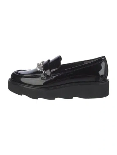 Pre-owned Stuart Weitzman Patent Leather Chain-link Accents Loafers In Black