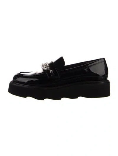 Pre-owned Stuart Weitzman Patent Leather Chain-link Accents Loafers In Black