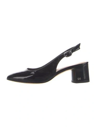 Pre-owned Stuart Weitzman Patent Leather Chain-link Accents Slingback Pumps In Blue