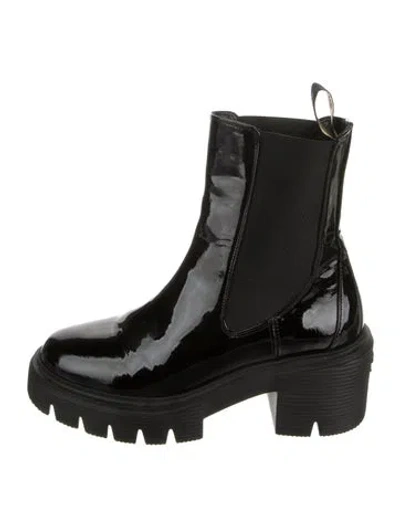 Pre-owned Stuart Weitzman Patent Leather Chelsea Boots In Black