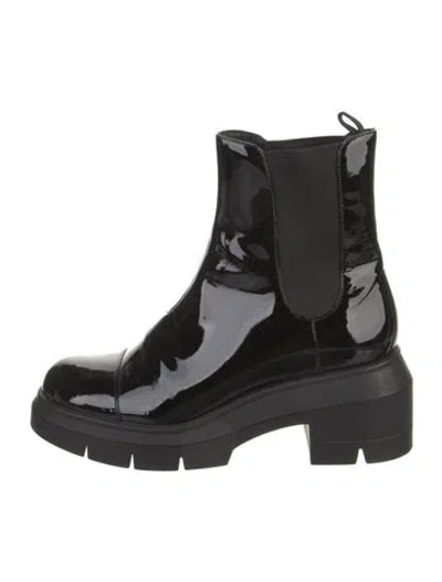 Pre-owned Stuart Weitzman Patent Leather Chelsea Boots In Black