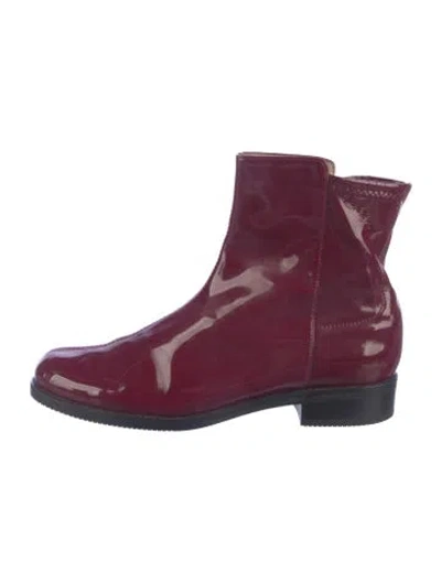Pre-owned Stuart Weitzman Patent Leather Chelsea Boots In Burgundy