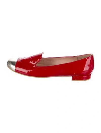 Pre-owned Stuart Weitzman Patent Leather Colorblock Pattern Loafers In Red