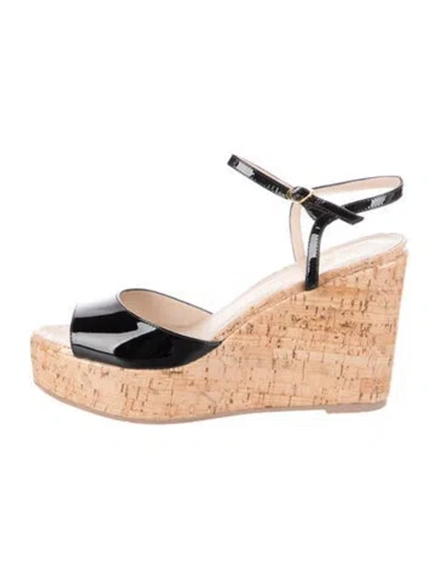 Pre-owned Stuart Weitzman Patent Leather Colorblock Pattern Sandals In Black