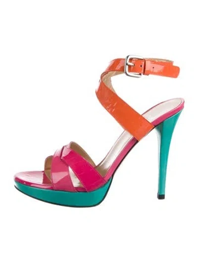 Pre-owned Stuart Weitzman Patent Leather Colorblock Pattern Sandals In Pink
