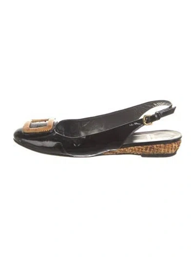 Pre-owned Stuart Weitzman Patent Leather Colorblock Pattern Slingback Flats In Black