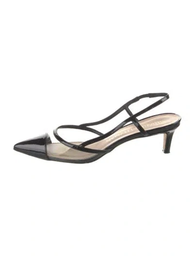 Pre-owned Stuart Weitzman Patent Leather Colorblock Pattern Slingback Pumps In Black