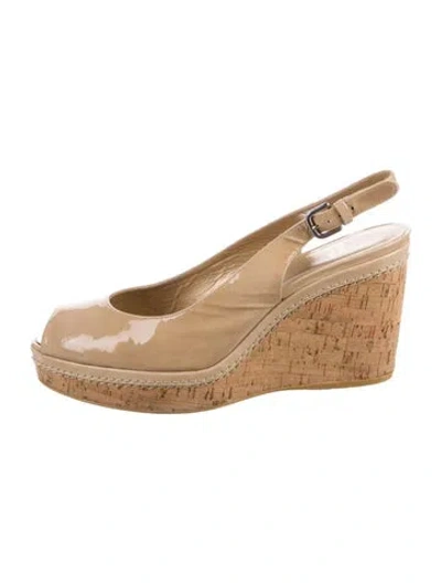 Pre-owned Stuart Weitzman Patent Leather Colorblock Pattern Slingback Pumps In Gold