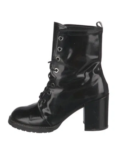 Pre-owned Stuart Weitzman Patent Leather Combat Boots In Black