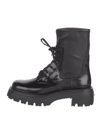 Pre-owned Stuart Weitzman Patent Leather Combat Boots In Black