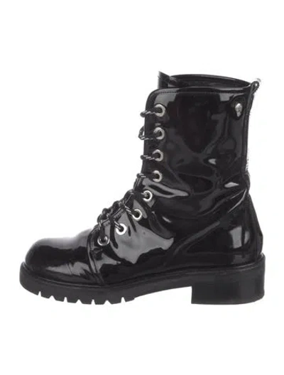 Pre-owned Stuart Weitzman Patent Leather Combat Boots In Black