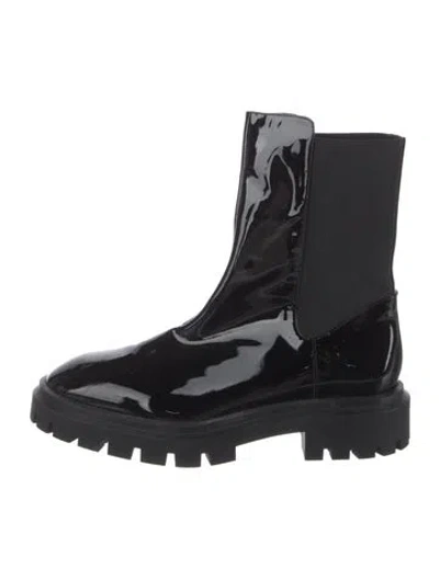 Pre-owned Stuart Weitzman Patent Leather Combat Boots In Black