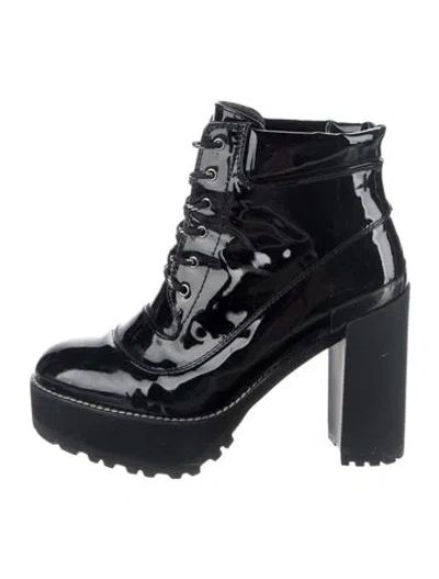 Pre-owned Stuart Weitzman Patent Leather Combat Boots In Black