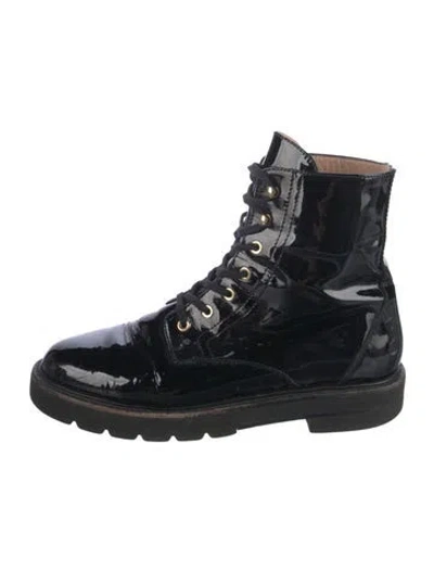 Pre-owned Stuart Weitzman Patent Leather Combat Boots In Black
