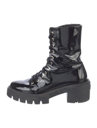 Pre-owned Stuart Weitzman Patent Leather Combat Boots In Black