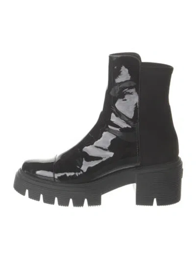 Pre-owned Stuart Weitzman Patent Leather Combat Boots In Black