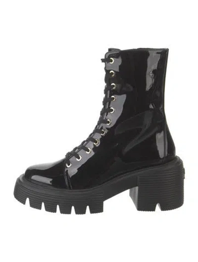 Pre-owned Stuart Weitzman Patent Leather Combat Boots In Black