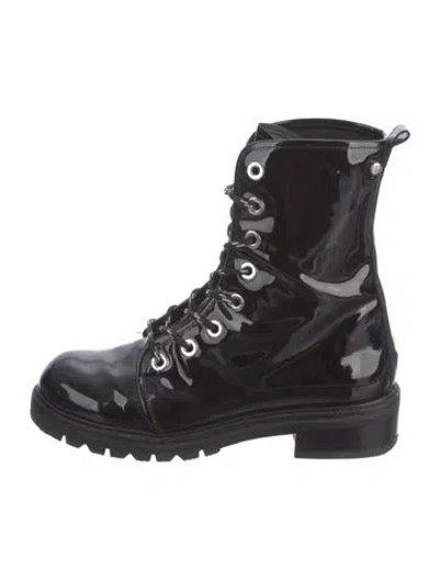 Pre-owned Stuart Weitzman Patent Leather Combat Boots In Black