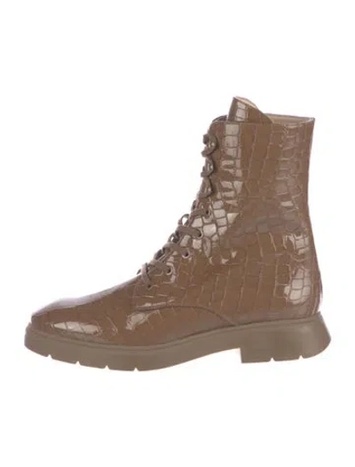 Pre-owned Stuart Weitzman Patent Leather Combat Boots In Neutral