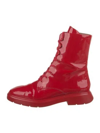 Pre-owned Stuart Weitzman Patent Leather Combat Boots In Red