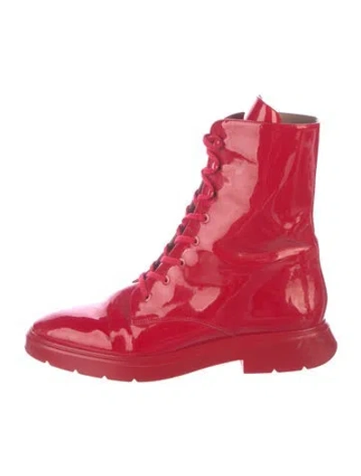 Pre-owned Stuart Weitzman Patent Leather Combat Boots In Red