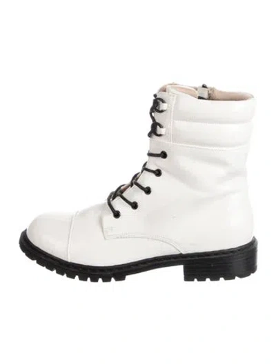 Pre-owned Stuart Weitzman Patent Leather Combat Boots In White