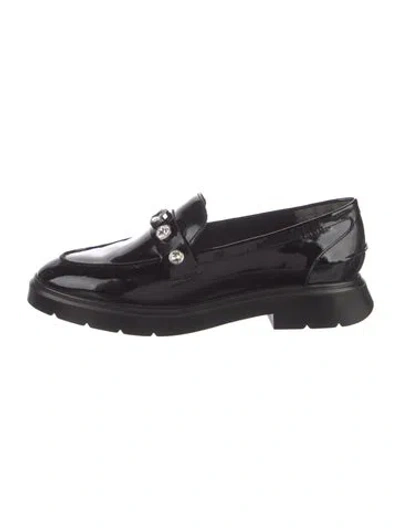 Pre-owned Stuart Weitzman Patent Leather Crystal Embellishments Loafers In Black
