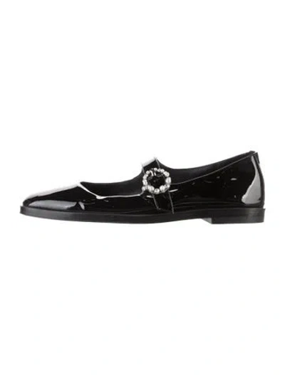 Pre-owned Stuart Weitzman Patent Leather Crystal Embellishments Mary Jane Flats In Black