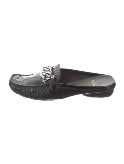 Pre-owned Stuart Weitzman Patent Leather Crystal Embellishments Mules In Black
