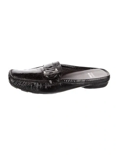 Pre-owned Stuart Weitzman Patent Leather Crystal Embellishments Mules In Black
