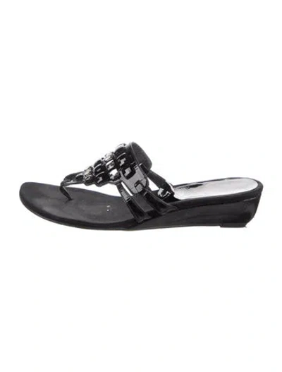 Pre-owned Stuart Weitzman Patent Leather Crystal Embellishments Slides In Black