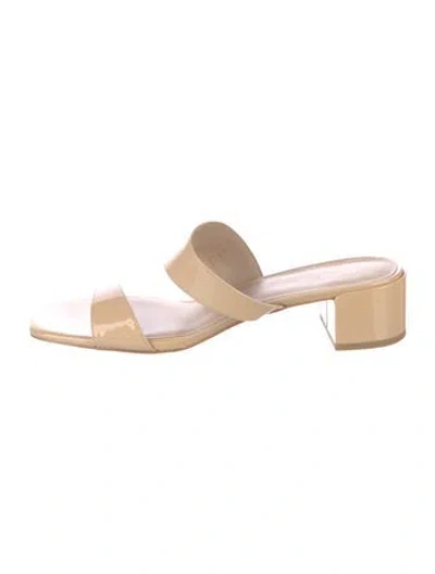 Pre-owned Stuart Weitzman Patent Leather Cutout Accent Slides In Neutral