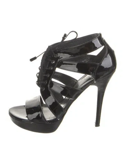 Pre-owned Stuart Weitzman Patent Leather Gladiator Sandals In Black