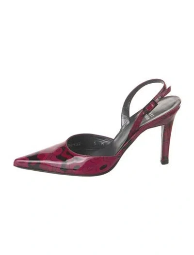 Pre-owned Stuart Weitzman Patent Leather Graphic Print Slingback Pumps In Pink