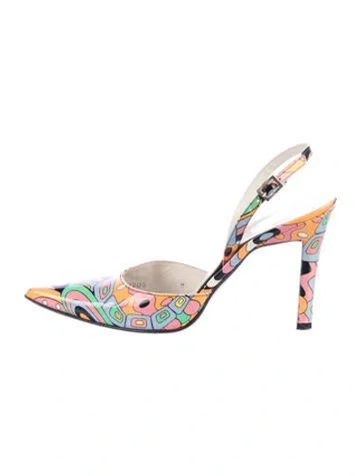 Pre-owned Stuart Weitzman Patent Leather Graphic Print Slingback Pumps In Pink